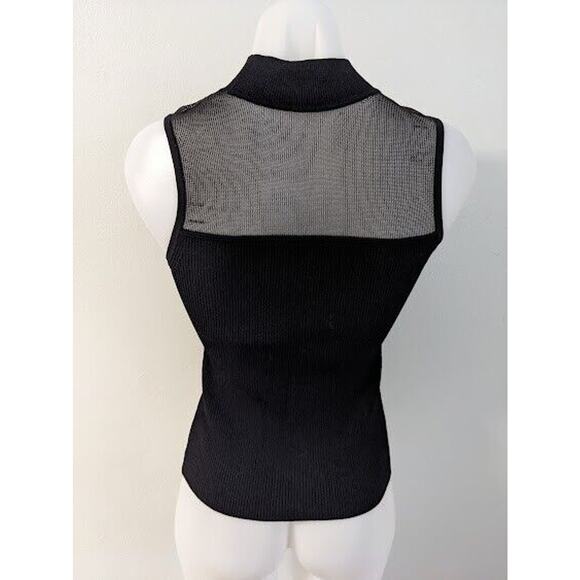 Milly XS Ribbed Mesh Combo Tank Top Black Mock Neck Sleeveless - Picture 7 of 9